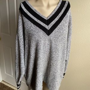 Plus size Elisabeth by Liz Claiborne grey and black varsity v neck sweater